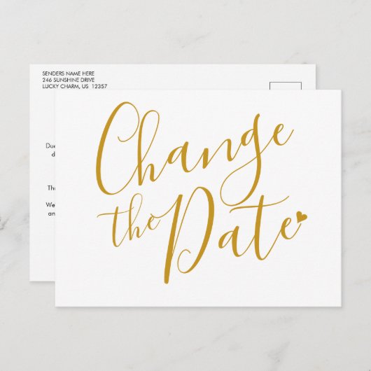 Elegant Modern Verander de Datum Gouden Script Briefkaart (Voorkant / Achterkant)