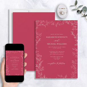 Elegant modern vivid magenta minimaal lef bruiloft kaart