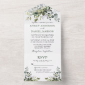 Elegant Modern Waterverf Greenery Wedding All In One Uitnodiging (Binnen)