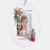 Elegant Modern Waterverf Kerst Bloemen Foto Ornament Kaart (Links)