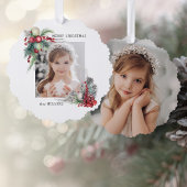 Elegant Modern Waterverf Kerst Bloemen Foto Ornament Kaart