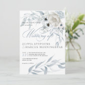 Elegant Modern Waterverf Stusty Blue Floral Kaart (Staand voorkant)