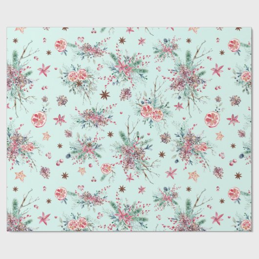 Elegant modern Waterverf Winter Pattern Kerstmis Cadeaupapier (Vlak)