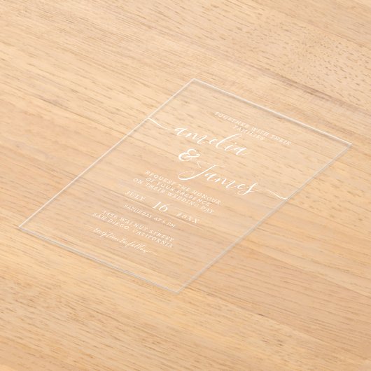 Elegant modern wedding transparent script design acryl uitnodigingen (Laagn)