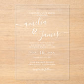 Elegant modern wedding transparent script design acryl uitnodigingen (Voorkant)