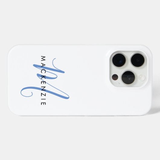 Elegant modern White Blue Script Monogram Case-Mate iPhone Case (Achterkant (horizontaal))