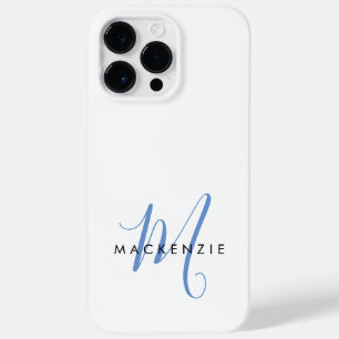 Elegant modern White Blue Script Monogram Case-Mate iPhone 14 Pro Max Hoesje