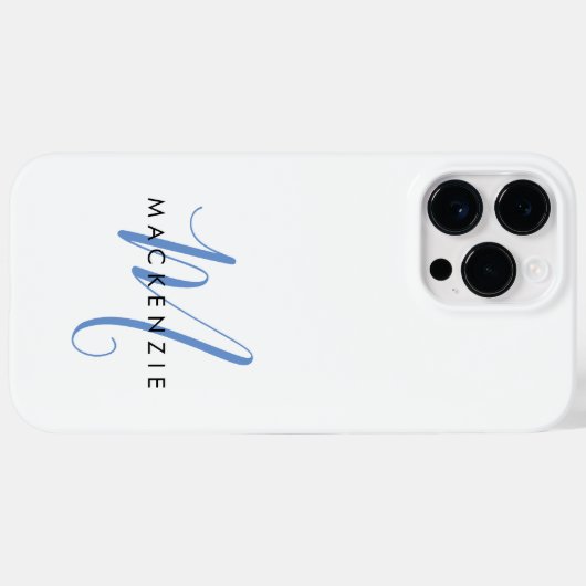 Elegant modern White Blue Script Monogram Case-Mate iPhone Case (Achterkant (horizontaal))