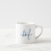 Elegant modern White Blue Script Monogram Espresso Kop (Rechts)