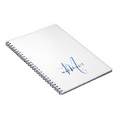 Elegant modern White Blue Script Monogram Notitieboek (Rechterzijde)
