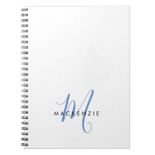 Elegant modern White Blue Script Monogram Notitieboek