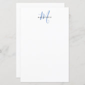 Elegant modern White Blue Script Monogram Paper (Voorkant / Achterkant)