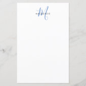 Elegant modern White Blue Script Monogram Paper (Voorkant)