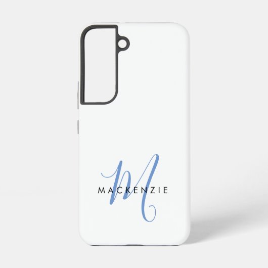 Elegant modern White Blue Script Monogram Samsung Galaxy Hoesje (Achterkant)