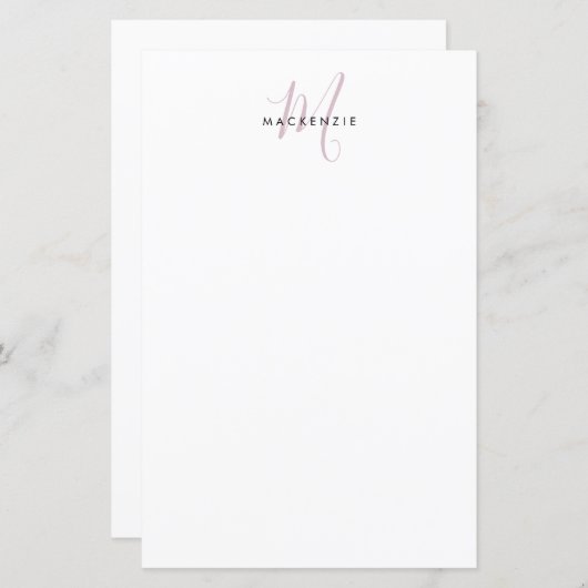 Elegant modern White Blush Pink Script Monogram (Voorkant / Achterkant)