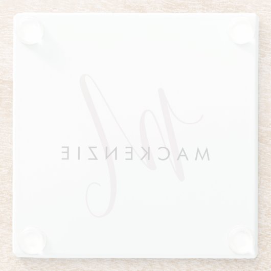 Elegant modern White Blush Pink Script Monogram Glazen Onderzetter (Achterkant)