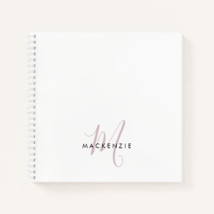 Elegant modern White Blush Pink Script Monogram Notitieboek