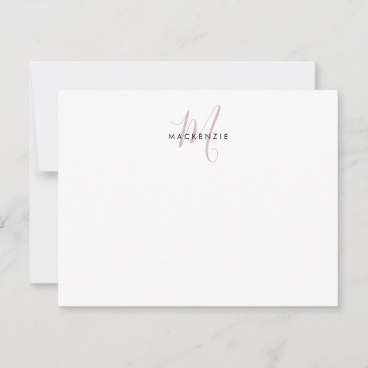 Elegant modern White Blush Pink Script Monogram Notitiekaartje (Voorkant)