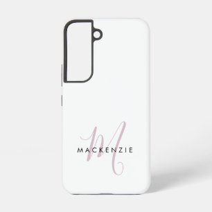 Elegant modern White Blush Pink Script Monogram Samsung Galaxy Hoesje