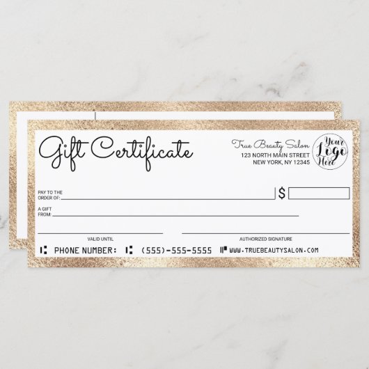 Elegant modern White Gold Border Gift Certificate