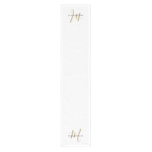 Elegant modern White Gold Script Monogram Korte Tafelloper (Voorkant)