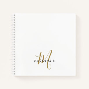 Elegant modern White Gold Script Monogram Notitieboek