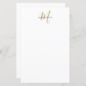 Elegant modern White Gold Script Monogram Paper (Voorkant / Achterkant)