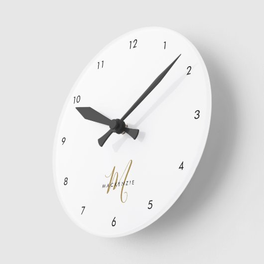 Elegant modern White Gold Script Monogram Ronde Klok (Hoek)