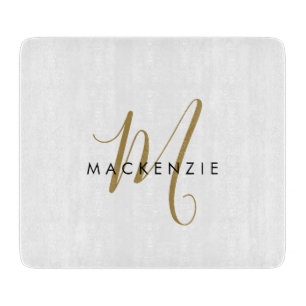 Elegant modern White Gold Script Monogram Snijplank