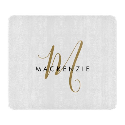 Elegant modern White Gold Script Monogram Snijplank (Voorkant)