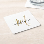 Elegant modern White Gold Script Monogram Vierkante Kartonnen Onderzetter (Schuin)