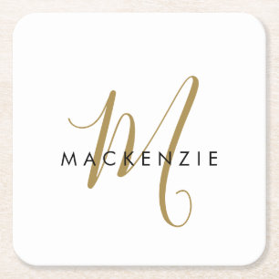Elegant modern White Gold Script Monogram Vierkante Kartonnen Onderzetter