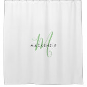 Elegant modern White Green Script Monogram Douchegordijn (Voorkant)