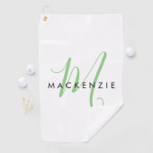 Elegant modern White Green Script Monogram Golfhanddoek (Insitu)