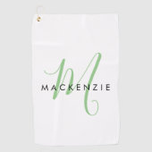 Elegant modern White Green Script Monogram Golfhanddoek (Voorkant)