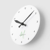 Elegant modern White Green Script Monogram Ronde Klok (Hoek)