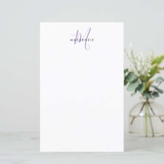 Elegant modern White Lavender Script Monogram (Staand voorkant)
