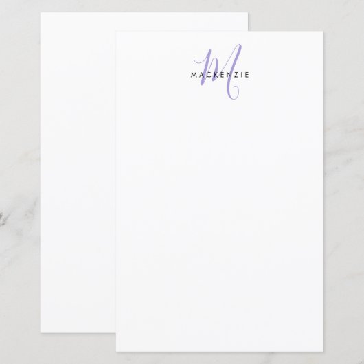 Elegant modern White Lavender Script Monogram (Voorkant / Achterkant)