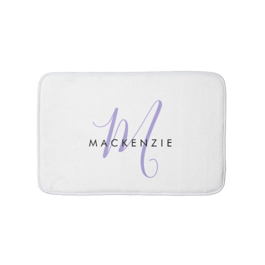 Elegant modern White Lavender Script Monogram Badmat (Voorkant)