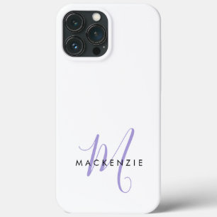 Elegant modern White Lavender Script Monogram iPhone 13 Pro Max Hoesje