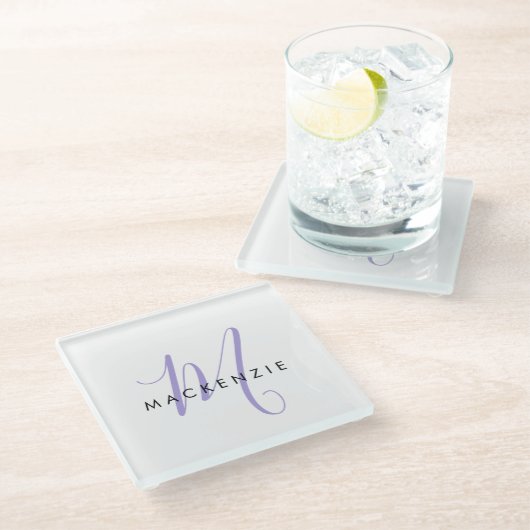 Elegant modern White Lavender Script Monogram Glazen Onderzetter (Schuin)