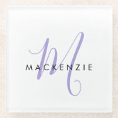 Elegant modern White Lavender Script Monogram Glazen Onderzetter (Voorkant)