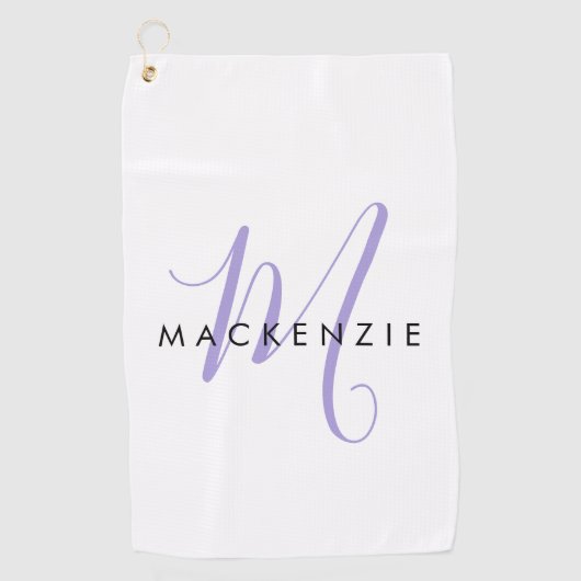 Elegant modern White Lavender Script Monogram Golfhanddoek (Voorkant)