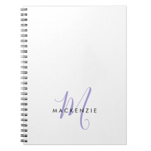 Elegant modern White Lavender Script Monogram Notitieboek
