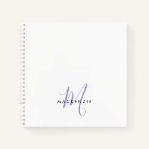 Elegant modern White Lavender Script Monogram Notitieboek