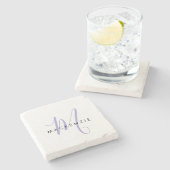 Elegant modern White Lavender Script Monogram Stenen Onderzetter (Zijkant)