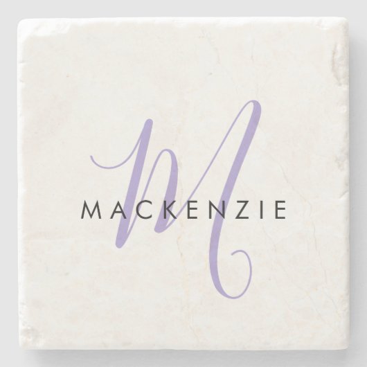 Elegant modern White Lavender Script Monogram Stenen Onderzetter (Voorkant)