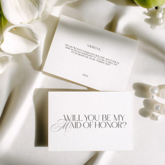 Elegant Modern White Maid of Honor Proposal Card Kaart