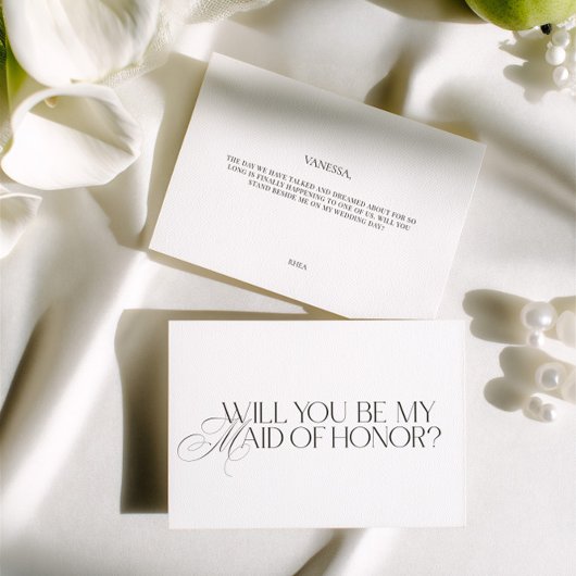 Elegant Modern White Maid of Honor Proposal Card Kaart
