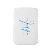 Elegant modern White Sky Blue Script Monogram Badmat (Voorkant Verticaal)
